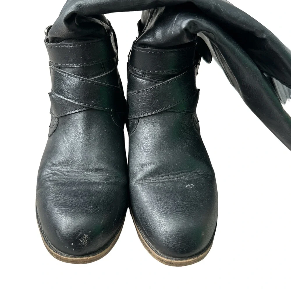 Madden Girl Black Buckle Riding Boots with Zipper - Picture 3 of 5